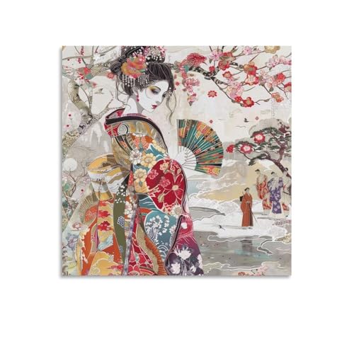 令和の浮世絵 和風 絵画 江戸 掛け軸 舞子 着物 女性 ポスター (73) クール 壁アート キャンバス パネル オフィス装飾 ぶら下がる 版画 ギフト28x28inch(70x70cm)