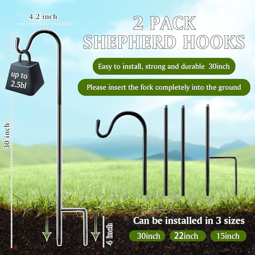 Image of 2 Pcs 30 Inch Shepherds Hook for Outdoor Adjustable Bird Feeder Pole Metal Steel Shepard Hooks for Hummingbird Stand Feeder Pole for Garden Plant, Lantern, Hanging Wedding Decor