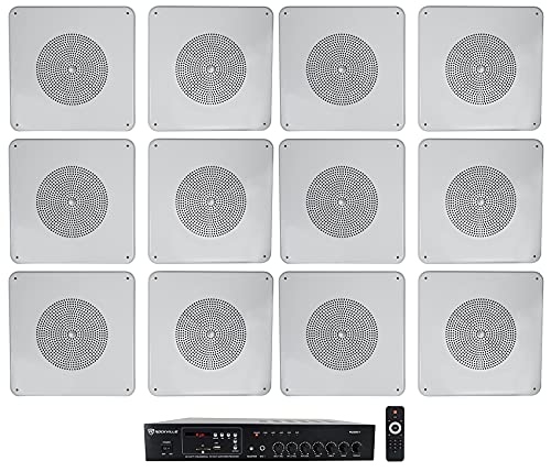 Rockville RCS80-1 60 Watt 70v Commercial/Restaurant Amplifier/Bluetooth Receiver Bundle with (12) MS81 Metal 8