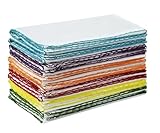COTTON CRAFT Cloth Napkins - Set of 12 Pure Soft Cotton White Dinner Napkins with Colorful Border Trim – Absorbent Reusable Fabric Serviettes for Dining Table, Parties, Weddings, Everyday Use - 17x17