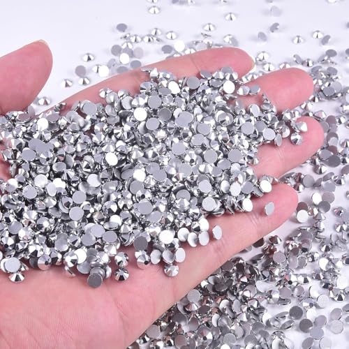 Image of 2880pcs Glass Flatback Rhinestones for Nail Art Crafts, Multi-Size Round Crystal Gems for DIY Decoration 2-4.8mm SS6-20 Silver