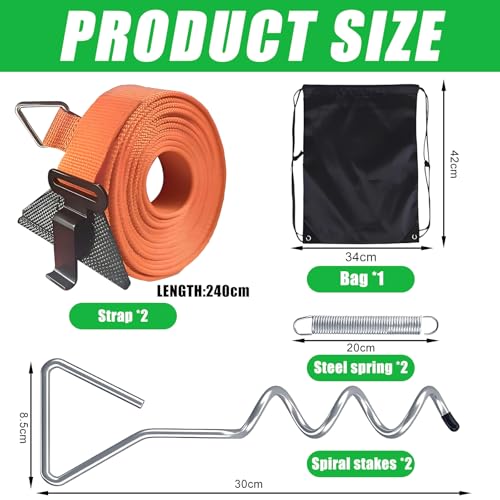 Sturmband Markise Set für Thule Omnistor,Sturmband für Vorzelt mit 2 Spiralnagel, 2 Federn, 2 Spanngurten+Tasche,Markisensicherung Sturmband,meisten Wohnmobil Hold Down Side Strap kit mit Sturmleine