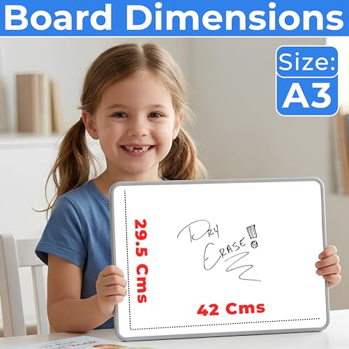 Image of Eduway MagPad Magnetic A3 Small Double Sided White Board & Chalk Board with 1 Magnetic Marker | Reusable Mini Dry Lap Board for Kids, Students | Portable Lightweight Writing Board (42x 29.7 cm).