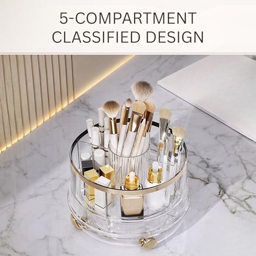 Image of KiZY Luxury 360 Rotating Makeup Brush Holder Organizer | Countertop Organizer Skincare Storage for Vanity, Desktop, Bathroom, Cosmetics | Lipstic, Eyeliners, Perfume Storage. (TRANS)