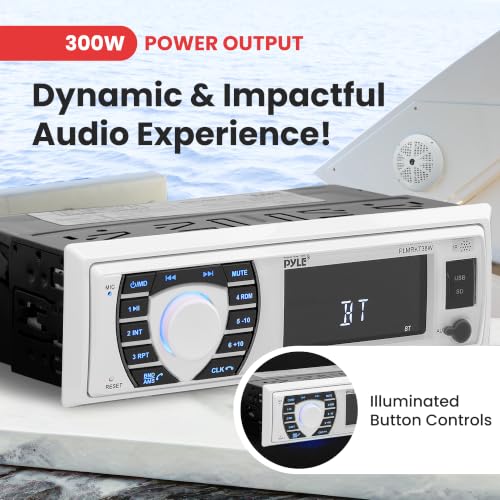 Image of Pyle Marine Radio | Single DIN Radio, Boat Stereo, Bluetooth, 4 Speakers