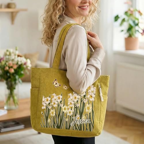 Bolsa Tote Personalizada de Pana con Mariposa para Mujer miniatura 6