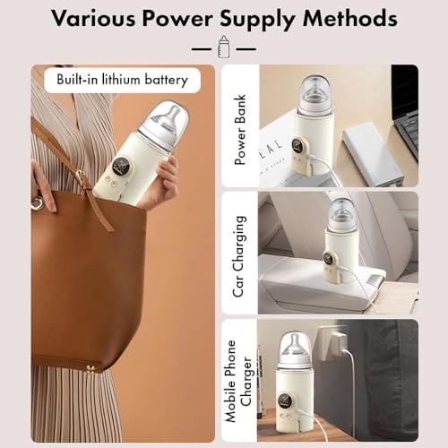 Image of StarAndDaisy Portable Baby Bottle Warmer for Kids /Electric Warmer with Strong Battery for 5 Feeds, Fast Type-C Charging, Built-in Temperature Sensor /Travel-Friendly & Time-Saving -Beige