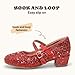WIKENCY Girls Dress Shoes Mary Jane Low Heel Princess Flower Wedding Flats Glitter Shoes for Toddler/Little Kid/Big Kids Red Size 1 US Big Kid