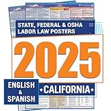 California Labor Law Poster 2025- State, Federal, OSHA Compliant - Workplace Required Posting for Employees - English and Spanish Combo - UV Laminated Waterproof - 26” x 39.5”- Bundle