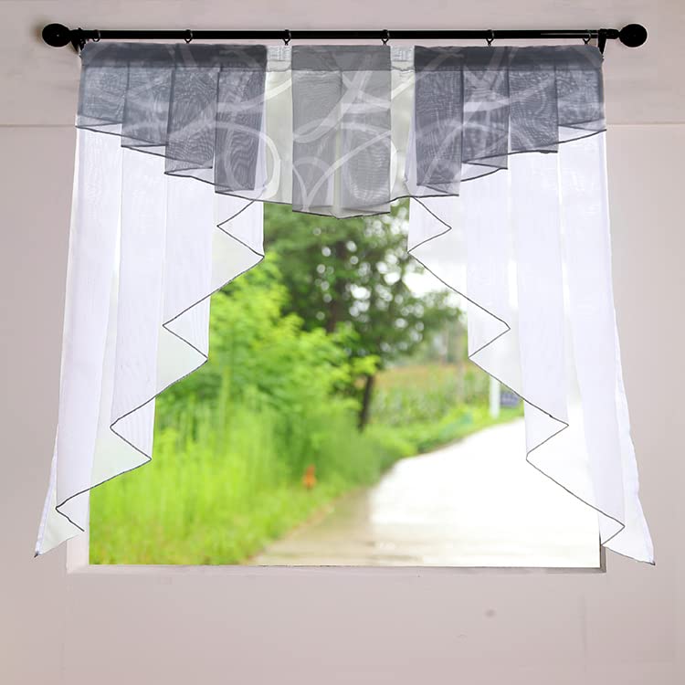 Devola Tenda Da Bistrò In Chiffon Bianco - 120x40 Cm - Tenda Corta A Tinta Unita Con Volant Per Cucina E Finestre - Stile Rustico E Moderno