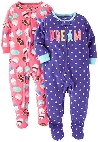 Carter's Toddler Girls 2-Pack Fleece Pajamas, Purple Dot/Pink Cupcakes, 4T