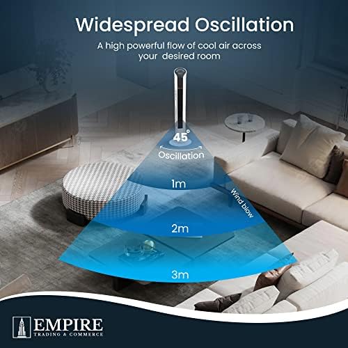 Empire 83cm Tower Fan with LED Display, Remote Control Fan for Bedroom with Timer Function, 45W Cooling Fan with 3 Speeds, Perfect 45° Oscillating Fan for Home, Living Room & Office