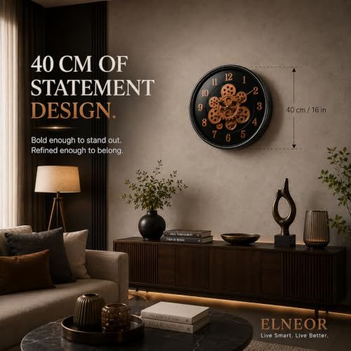 Image of 40cm Moving Gear Clock for Home | Copper Black Mechanical Timepiece