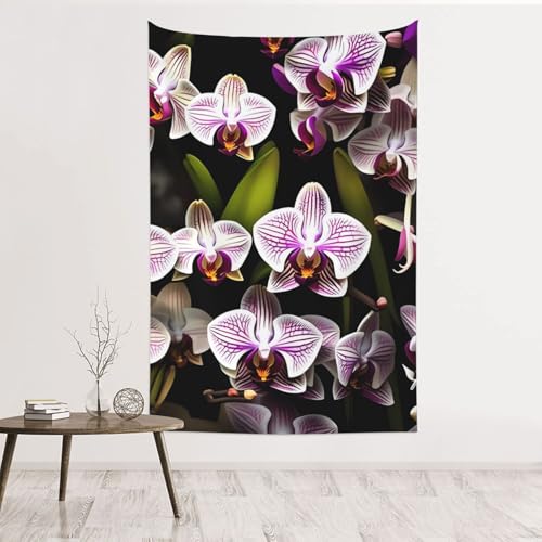 Tapisserie murale orchidées 152x101 cm en velours pêche GJHKSSVB pour déco de salon