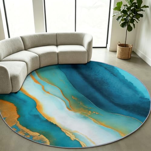 Tapis rond marbre fluide de 80 cm multicolore et lavable