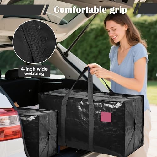 RMOHRO 6 Pack Moving Bags with Full-Open Side Zipper, Extra Large 93L Heavy Duty Waterproof Foldable Storage Totes for College Dorm, Moving & Home Organization Black — view 5