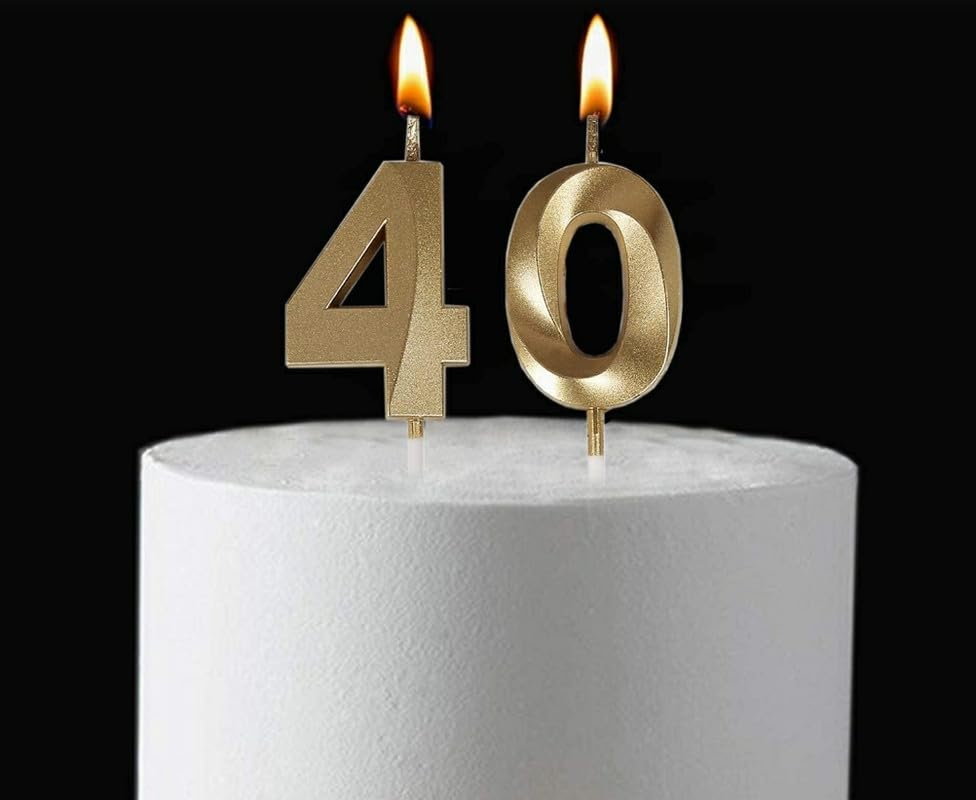 Image of Number Candle 3 inch for Birthday, Wedding, Valentines Day Celebration, Theme Party Cake Decoration Gold (Numerical No 40)