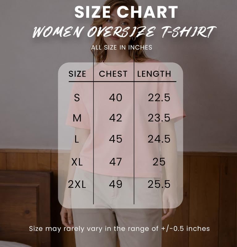 Image of Sleepynuts Women Oversized T-Shirt 220 GSM Heavyweight Cotton Rich Baggy Fit Drop Shoulder Round Neck Half Sleeve