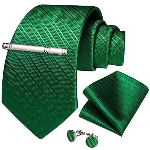 Image of DiBanGu Mens Silk Necktie Solid Color Tie and Pocket Square Cufflink Tie Clip Set Woven Plain Ties for Men Wedding Party