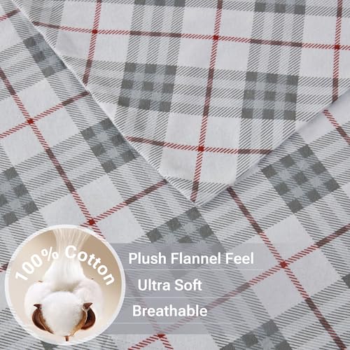 True North by Sleep Philosophy Cozy Flannel Warm 100% Cotton Sheet - Novelty Print Animals Stars Cute Ultra Soft Cold Weather Bedding Set, Cal King, Red Plaid 4 Piece