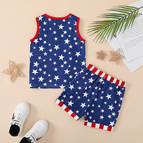 Image of Noubeau 4th of July Toddler Boys Outfits American Flag Tank Tops Patriotic T-Shirts Tees Star Pocket Drawstring Shorts