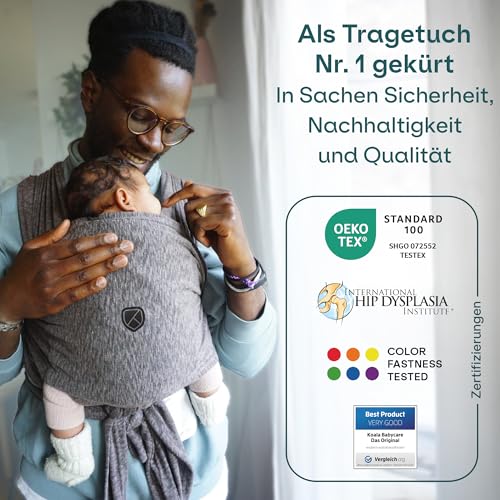 Koala Babycare Tragetuch Baby Neugeborene - Einfach Anzuziehen für Mütter und Väter - Babytrage Multi-Use Bis 9kg - Babytragetuch Anthrazitgrau
