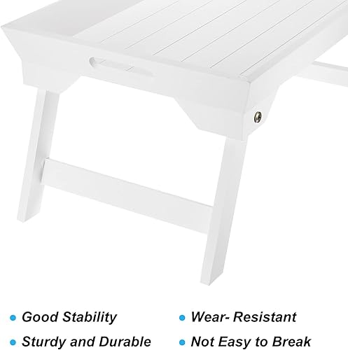 Miniatura 4 de PATIKIL Mesa de bandeja de desayuno de 18.9 x 12.6 x 9.4in, paquete de 2 bandejas de cama con patas plegables, plato portátil de madera para