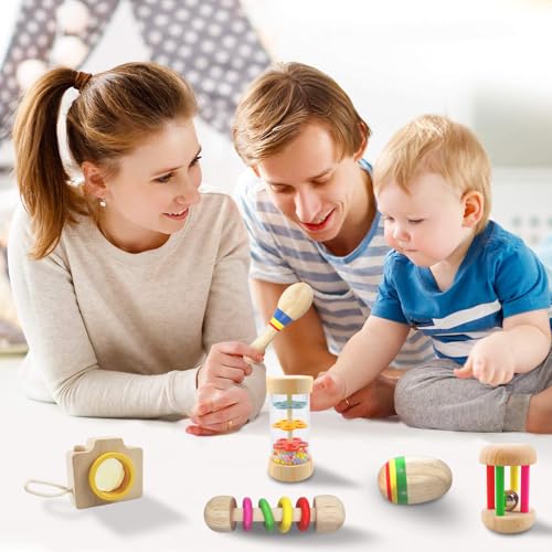 Gifts for 1 2 3 Year Old Baby Boy Girl: Wooden Montessori Toys for 6-12-24 Month Old Toddlers Rattle Maracas Learning Musical Instruments for Kids Age 1 2 3 Birthday Present Autism Babies Sensory Toy - Image 5