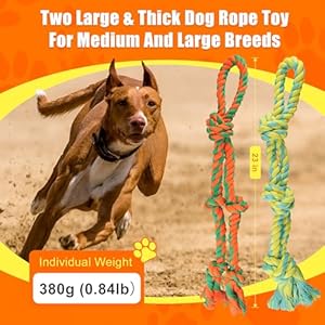 Tough Dog Toy Ropes for Large/Medium Aggressive Chewers, 2 Nearly Indestructible Dog Chew Toys, Tug of War Dog Toy for Large Breed, 100% Natural Cotton for Teeth Cleaning