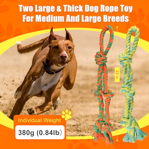 Tough Dog Toy Ropes for Large/Medium Aggressive Chewers, 2 Nearly Indestructible Dog Chew Toys, Tug of War Dog Toy for Large Breed, 100% Natural Cotton for Teeth Cleaning Tough Dog Toy Ropes for Large/Medium Aggressive Chewers, 2 Nearly Indestructible Dog Chew Toys, Tug of War Dog Toy for Large Breed, 100% Natural Cotton for Teeth Cleaning