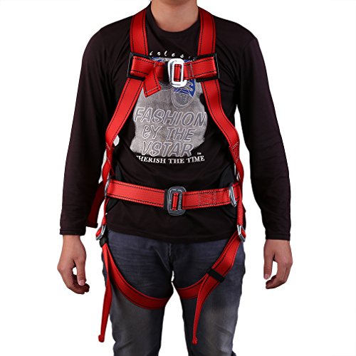 Preisvergleich Produktbild Homgrace Absturzsicherung 3-Punkt Vollkörper Auffanggurt Fallschutz Geschirr Safety Dachdeckerset Fallsicherung mit Rückenstütze, 300kg Tragfähigkeit, Rot