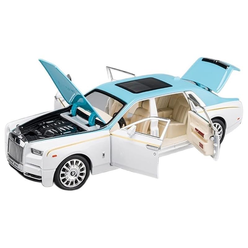 Image of Kids Model 1:24 Rolls-Royce Phantom Die Cast Metal Car Pull Back Action Opening Doors with Realistic Engine Sound Lights Toy Car Gift for Boys -Blue