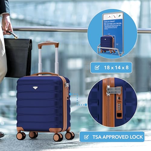 Image of Flight Knight Carry On Suitcase 18x14x8 inch Hardside Built In TSA Lock & USB Port Lightweight Luggage Silent Double Spinner Wheels Maximum Underseat Carry-On Bag For American & United Approved Airlines