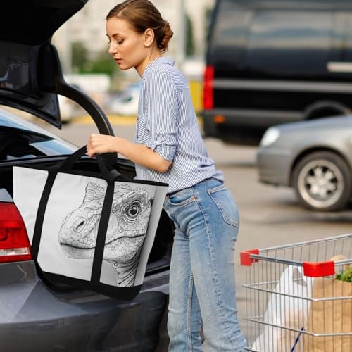 Dinosaur Black White Peeking Large Insulated Reusable Tote Bag for Grocery Shopping for Women Men, Cooler Bag with Zippered Top & Handles for Travel Beach Picnic4