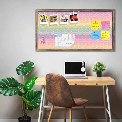 Image of ArtzFolio Wavey | Bulletin Board Notice Pin Board | Vision Soft Board Combo with Thumb Push Pins & Sticky Notes | Antique Golden Frame | 36 x 18 inch (91 x 46 cms)