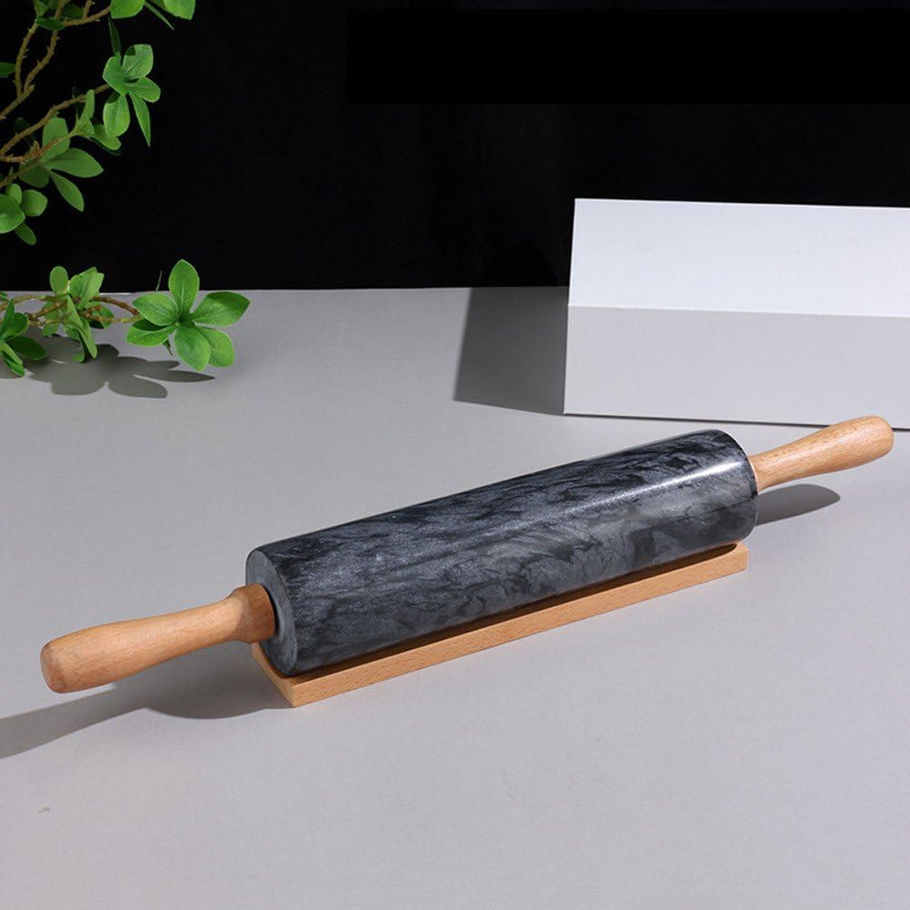 Mattarello in Marmo con Manico Spesso in Legno per Cottura Forno, Rullo Lucidato di qualità Premium 45 Cm per Pasta per Pizza, Fondente, Crosta di Torta, Superficie Antiaderente Facile Pulire