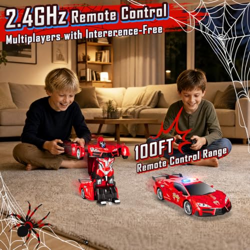 Spider Remote Control Car with Police Light, Transforming RC Cars Toy 3-12 | 2.4GHz Toy Cars with Sturdy Design, 2-in-1 Transforming Robot Car with 360° Rotation, One-Button Deformation, Gift for Kids - image 4