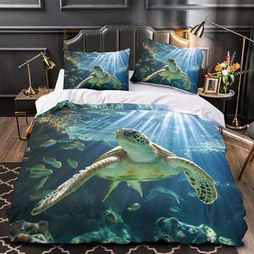 Housse de couette tortue 3D double 200x200 microfibre