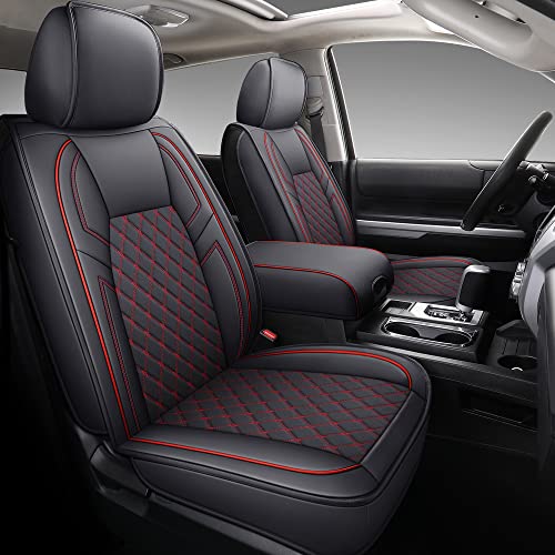 Image of Coverado Toyota Tundra Seat Covers, Leather Car Seat Covers Full Set Automotive Seat Covers Protector Compatible with 2007-2021 Toyota Tundra Crew /Crewmax /Extended /Double Cab(Red)