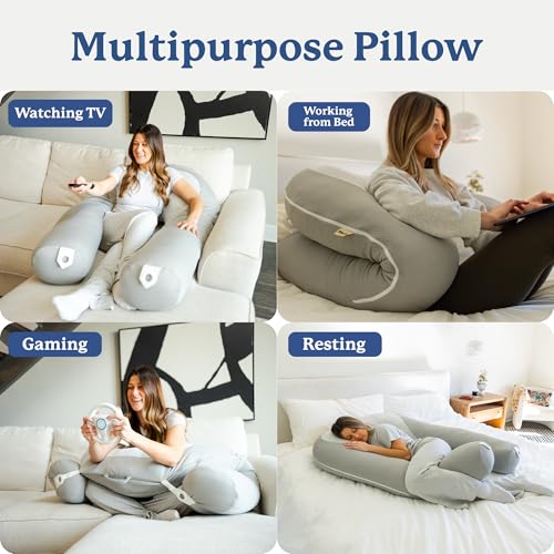 Image of Plufl Hugl Cooling Body Pillow for Adults Made with CloudSupport Fill | U Shaped Maternity Pillows Great for Side Sleepers & Pregnant Women | Washable Cover | Grey