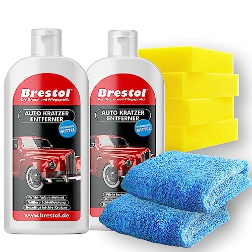 Brestol Scratch Remover and Paint Cleaner Set2 (2 x 500 ml + Accessories) – Abrasive Polish Car Polish – Removes Small Scratches & Scuffs – Rust Marks Colour Traces Friction Marks