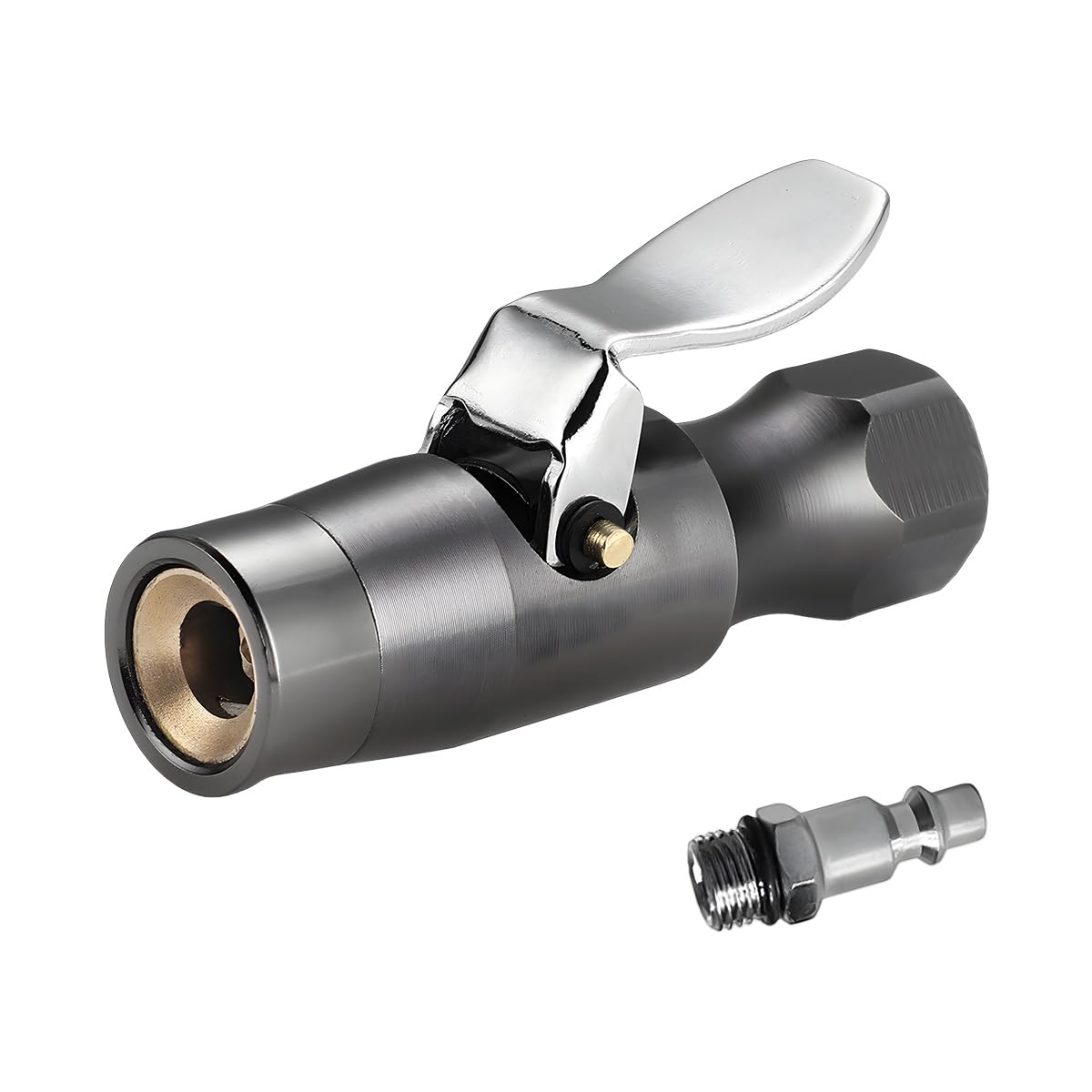 NYTKL Locking Air Chuck, Double Jaws Closed Flow Lock on Tire Chuck with Quick Plug, No Leakage Clip-on Brass and Steel Air Chucks for Tire Inflator Pressure Gauge Compressor