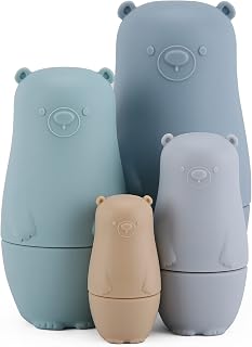 Bgraamiens Russian Nesting Dolls for Children Silicone Matryoshka Doll Montessori Educational Toy Bears Stacking Nesting Doll Toys for Toddlers 3 Years Up （Light Blue Silicone Bear）