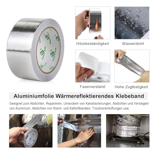 BOMEI PACK Netzverstärkt Aluminium Klebeban 50mm x 20 m, selbstklebendes Alu-Klebeband-Aluband, Wasserdichtes- und hitzebeständiges Band zum Versiegeln, Reparieren und Isolieren