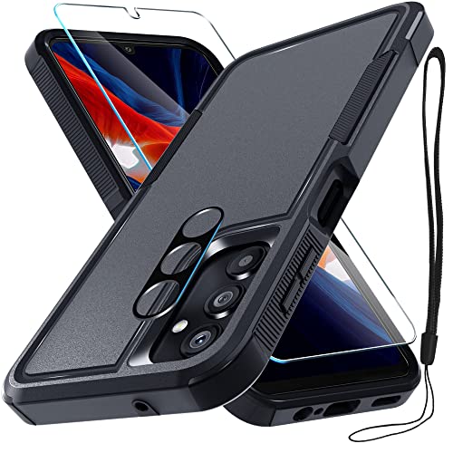 Image of for Samsung Galaxy A14 5G Case with 1 Pcs Tempered Glass Screen Protector and 1 Pcs Camera Lens Cover,Heavy Duty Rugged Shockproof Full Body Protective Phone Cover,Black Matte
