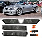 USR Z3 Side Marker Lights - COMBO Smoke Lens Front Bumper Sidemarkers + Fender Sidemarker Lamps Set Compatible with 1996-2002 BMW Z3 M Roadster/M Coupe (Smoked 4 Piece w/ 2 Bulbs + Socket Included)