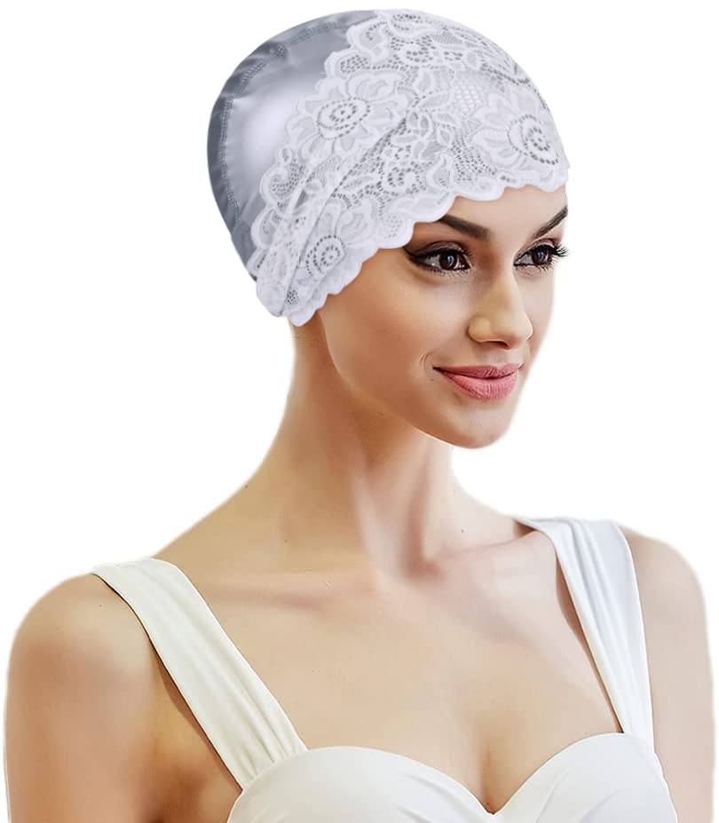 Ladies Swimming Cap - Waterproof Lace Hat With Elastic Bathing Cap for Comfortable Shower, Beach, Surfing - Long and Short Hair Protection for Women Girls Plus Size โ image 1