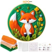 JSRQT Filzen Nadelfilzset DIY Filz Set mit Fuchs Muster Filzset Nadelfilz für Erwachsene Filzset für Anfänger Filzwolle Nadelfilzen Filznadel Basteln Wollfilz Punch Needle Set Kreatives Bastelset