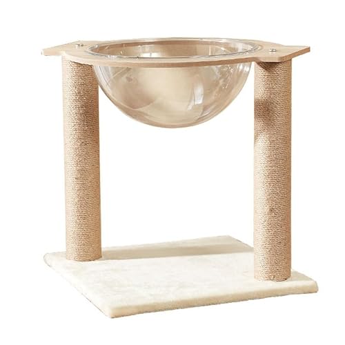 キャットタワー 低い 木製 オシャレ 爪とぎ 据え置き 透明ボウル 宇宙船 スリム 猫 ネコ 大型猫 大型 中型 猫タワー ねこ 安定 麻紐 支柱 爪とぎポール 子猫 シニア 省スペース 43cm【DH-28-10】 (ライトグレー)