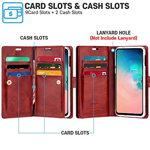 Goospery Mansoor Galaxy S10E (2019) Leather Wallet Case Double Sided Card Holder [9 Card Slots, 2 Money Pockets] Protective Folio Flip Cover - Wine #TOP2